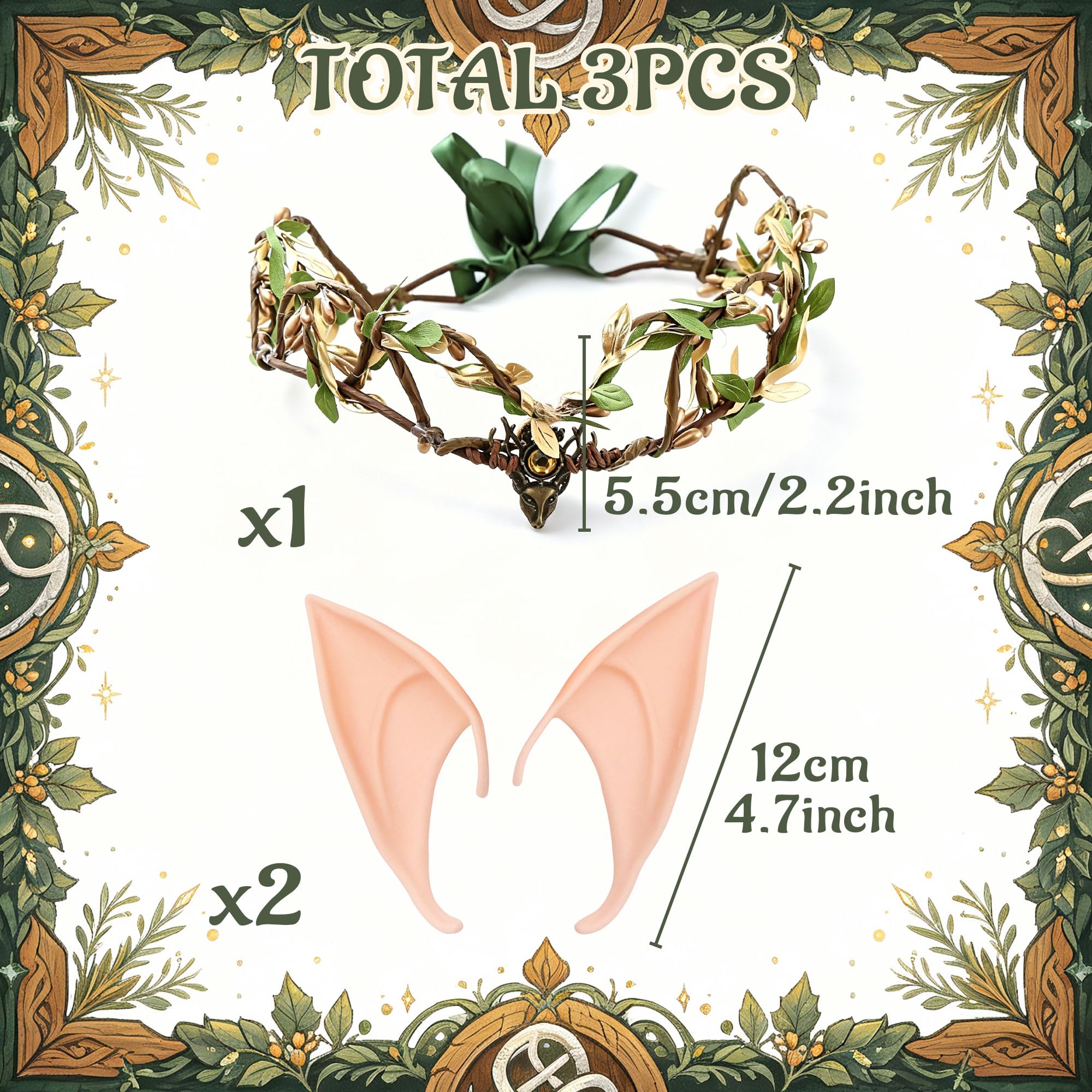LaVenty Woodland Elf Crown Fairy Costume Medieval Viking Fairy Headpiece, Gray - Image 2