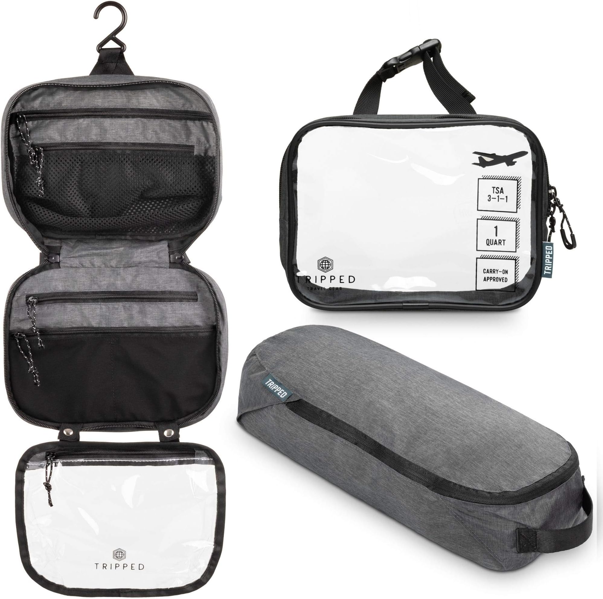 Toiletry Bag Kit Set: Hanging Travel Toiletry Bag + 311 TSA Cosmetic Liquid Bag + Ultralight Accessory Organizer Pouch