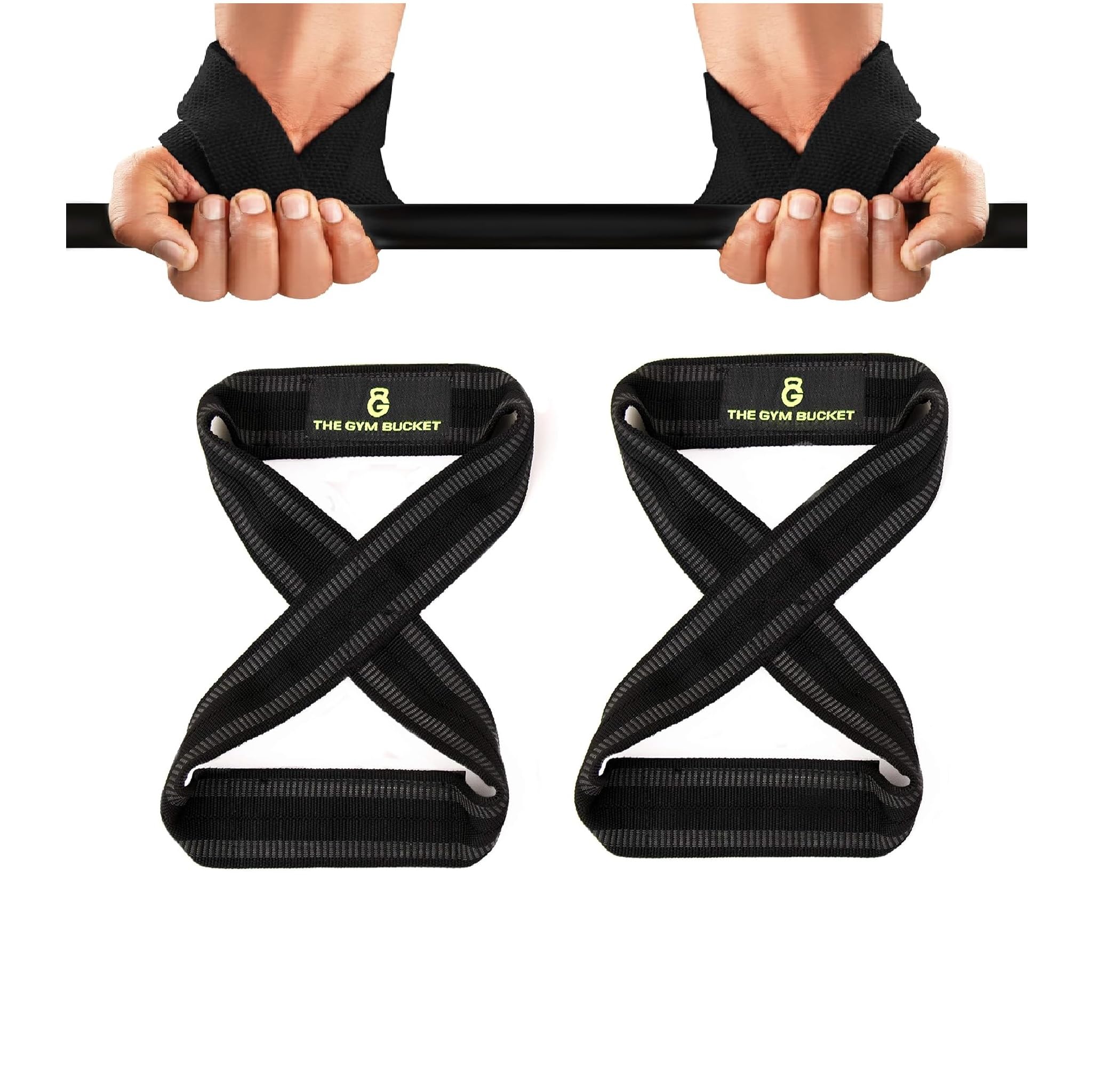 The Gym Bucket Non-Slip Weight Lifting Straps with Padded Cuff Wrist support for Gym Workout Deadlift Powerlifting and Fitness Strength Training (figure 8 straps, cotton straps, anti-skid straps)
