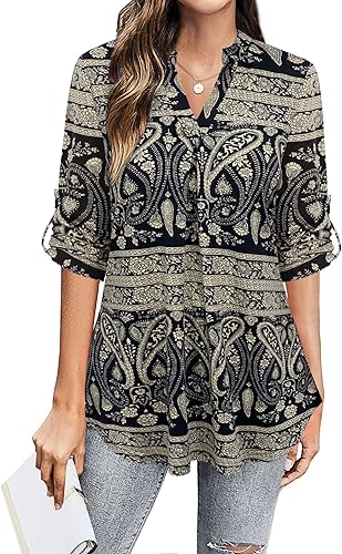 Miniatura 2 de BEPEI Blusas de manga 34 para mujer, cuello en V, camisas de trabajo de negocios