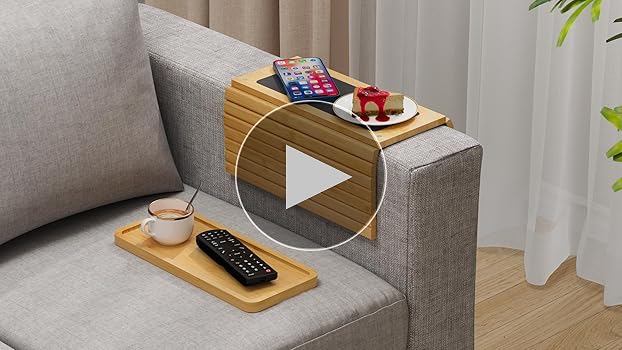 Couch Armrest Table Bamboo Couch Arm Tray With Non-Slip Mats
