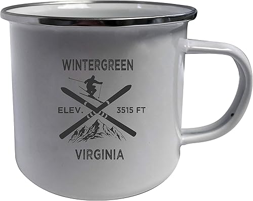 R and R Imports Wintergreen Virginia Ski Adventures - Taza de café de lata blanca para campista, paquete de 2 unidades (color blanco).