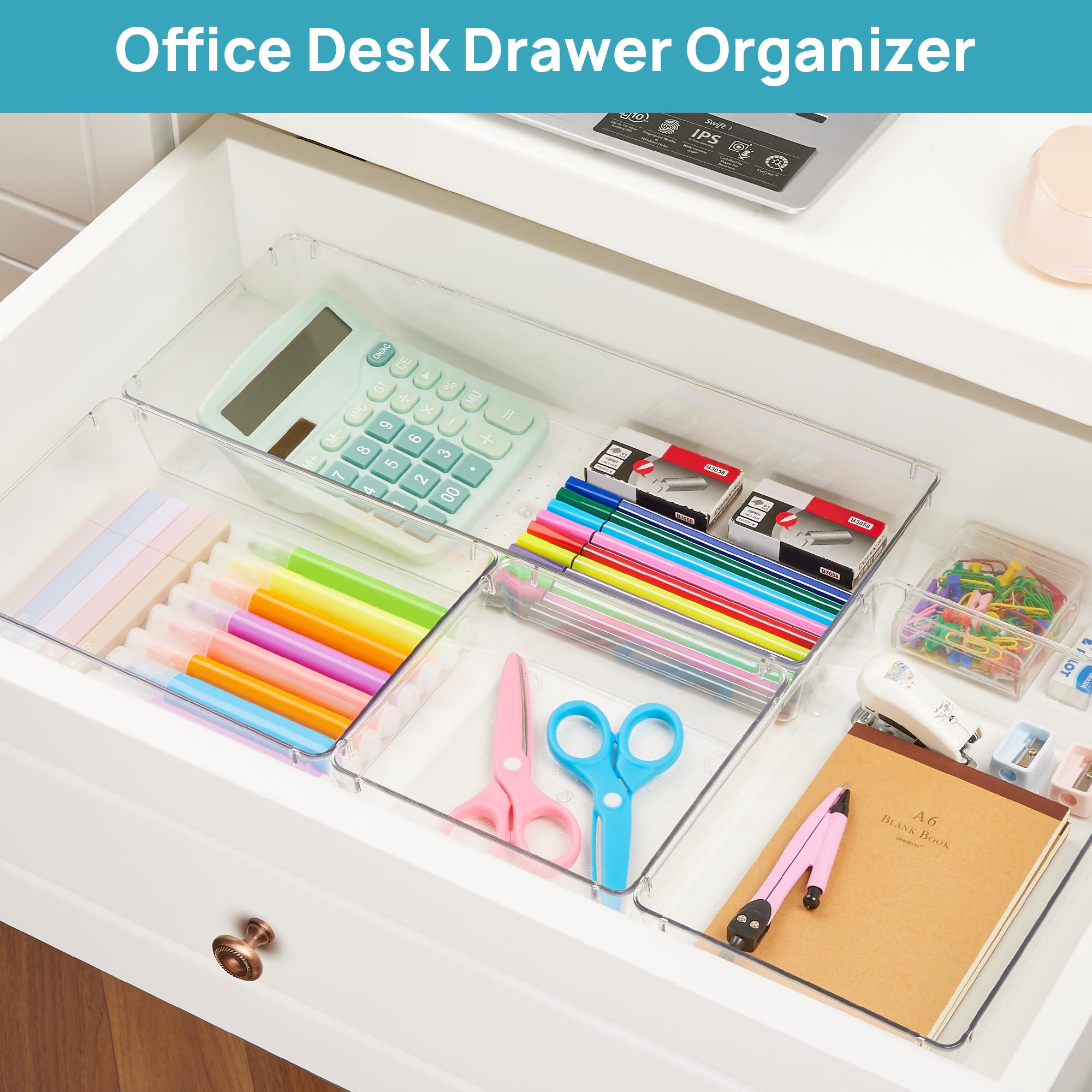 Vtopmart Set di 6 organizer per cassetti in plastica trasparente, vassoi organizer per cassetti da bagno e toeletta, contenitori in acrilico per trucco, utensili da cucina, organizer per scrivania da