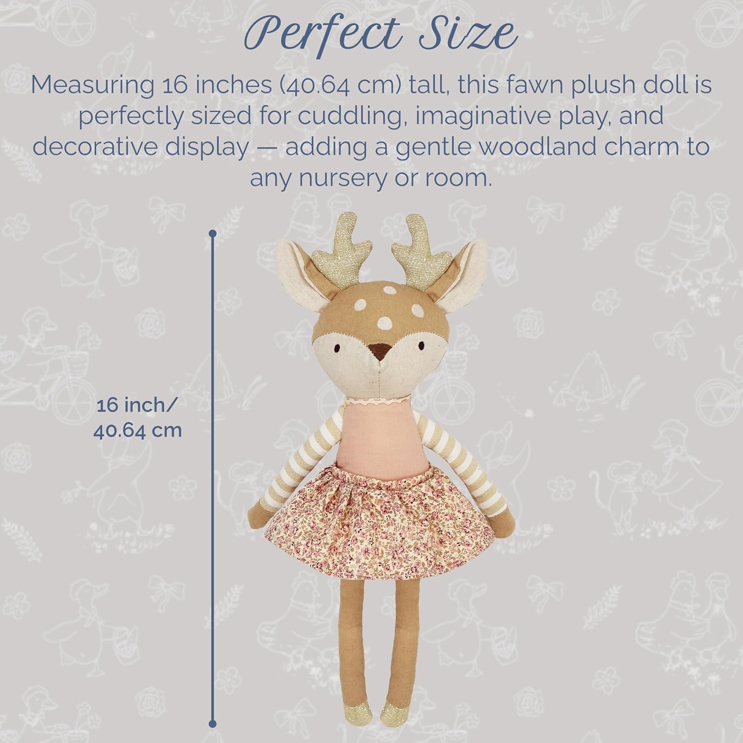 MON AMI Fleurette The Fawn Stuffed Doll – 16 Inches Woodland Plush Toy | Soft & Cuddly Deer Doll for All Ages | Perfect for Nursery Décor, Birthdays & Baby Showers - Image 3