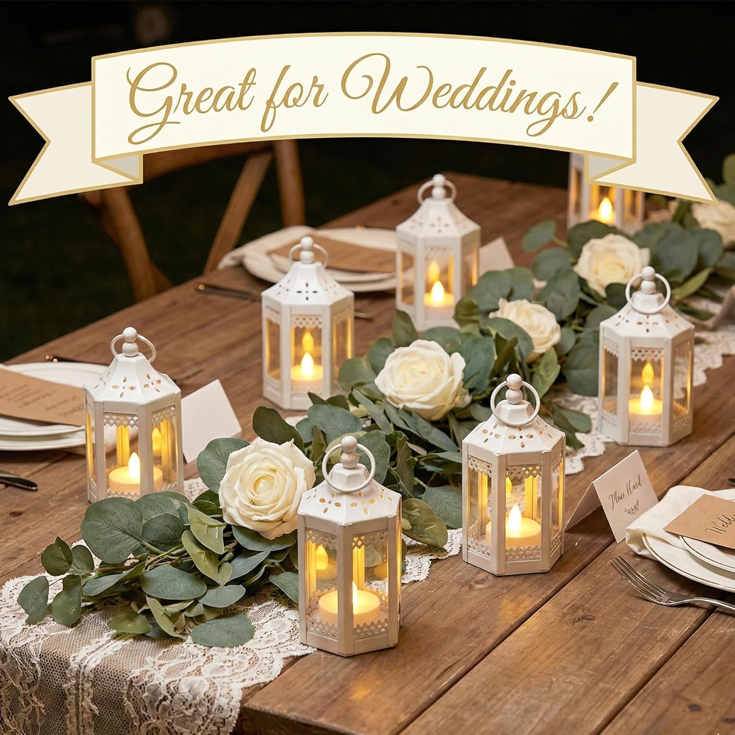 VELA LANTERNS 6pc Mini Small 4.5 Inch Metal Moroccan Lanterns Decorative Candle Tealight Holders for Centerpieces, Ramadan, Home Decor, Weddings, White