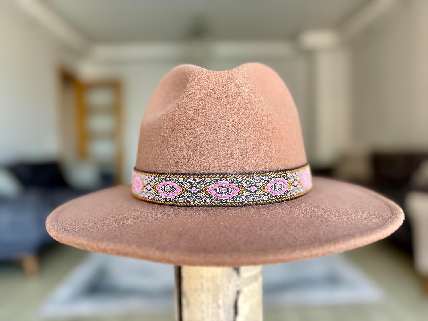 Cowboy Hat Band Pink Orange Black color, Adjustable Fedora Hatband, Unisex Western Hat Belt