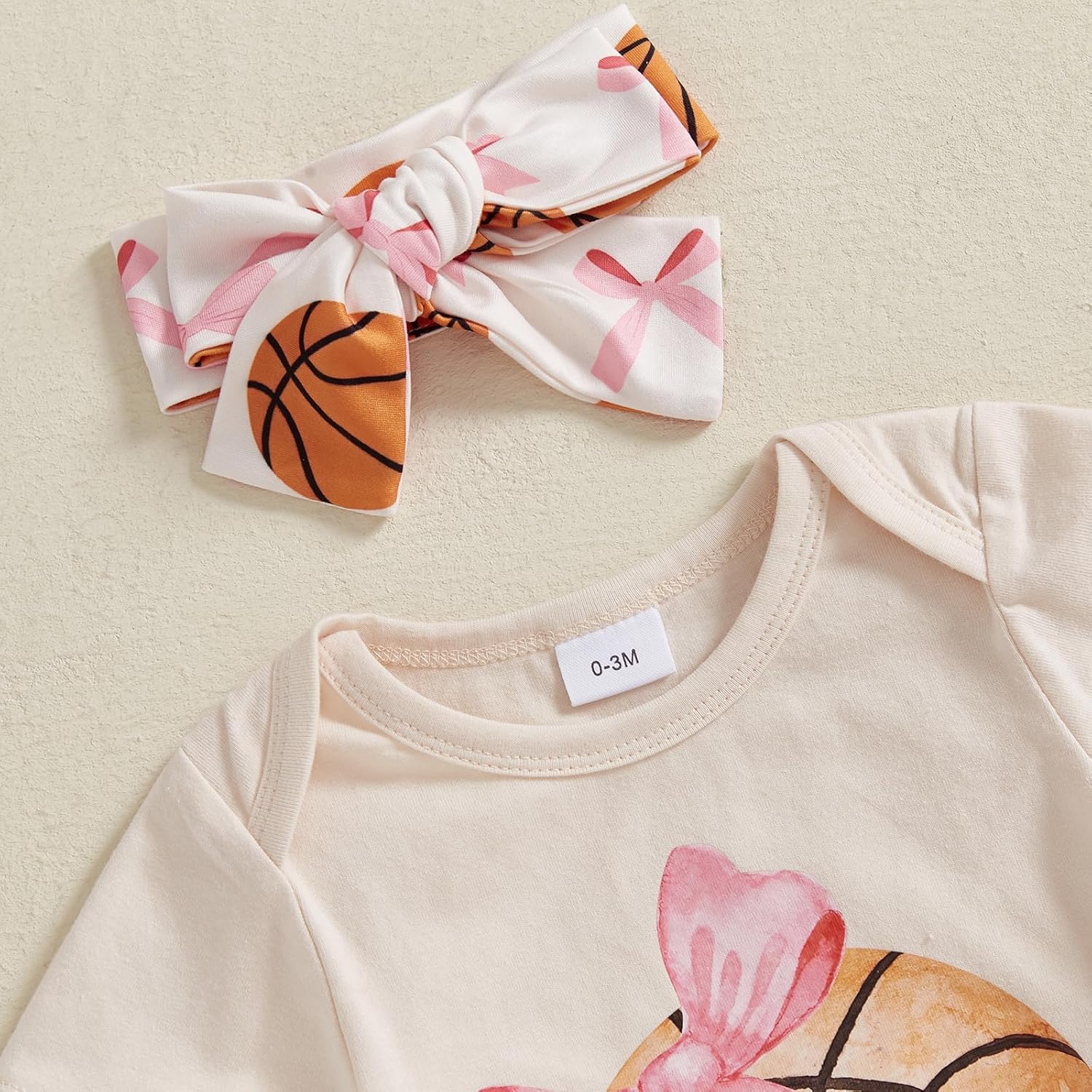 Basketball Baby Girl Outfit Newborn Basketball Bow Short Sleeve Romper Flare Pants Headband Set 3Pcs Summer Outfits - Image 5