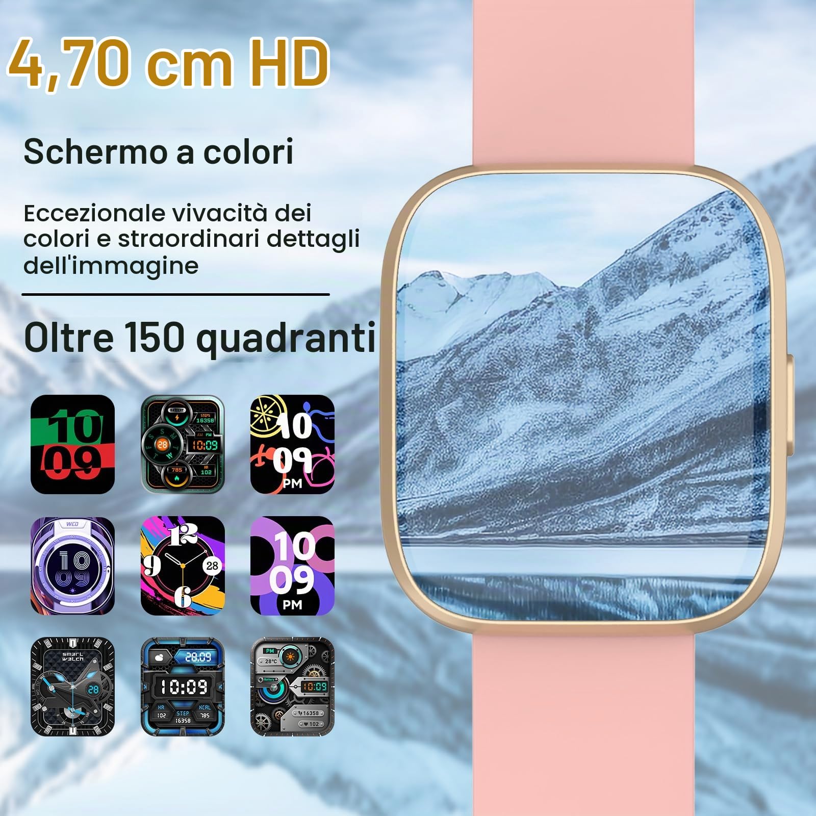 Smartwatch Uomo Donna, 1.85" Orologio Smartwatch Rispondi/Effettua Chiamate, 112 Sportivo, Impermeabil IP68 Sportivo Watch con Sonno/Cardiofrequenzimetro, Fitness Smart watch per Android iOS, rosa