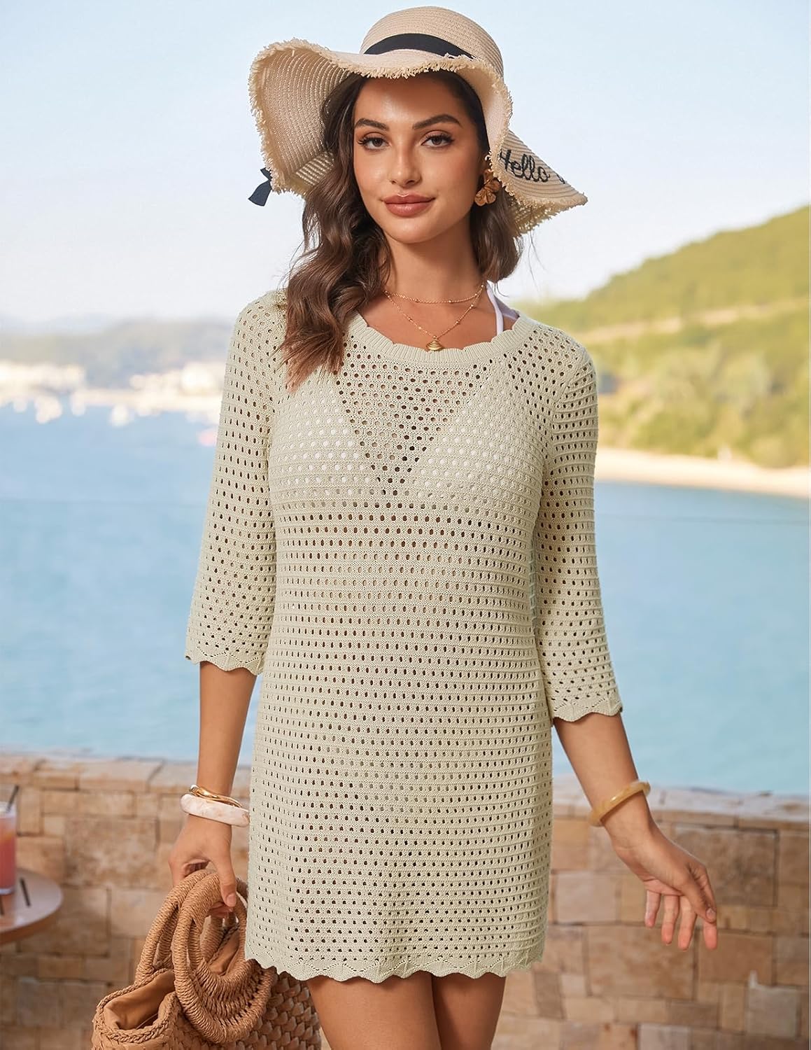 GRACE KARIN Women 3/4 Sleeve Swimsuit Cover Up, Bathing Crochet Swimwear, 2026 Summer Beach Vacation Clothes - Image 4