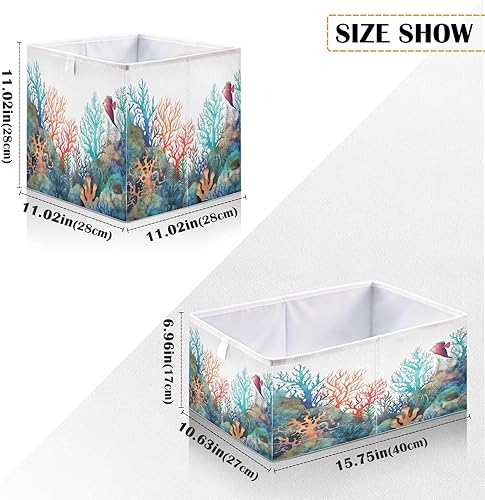 Miniatura 3 de Kigai Cubo de almacenamiento de coral marino, cubos de almacenamiento plegables de tela de 11 x 11 x 11 pulgadas, canastas de almacenamiento