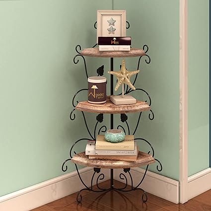 Onlineshoppee Wooden & Iron Corner Rack Home Decor Corner Shelves (Antique)