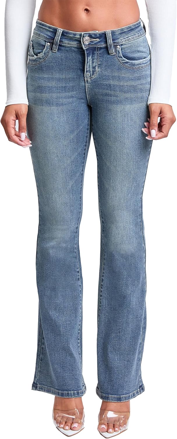 YMI Womens YMI Jeans Women's Wannabettabutt Low Rise Embroidered Flare Jeans