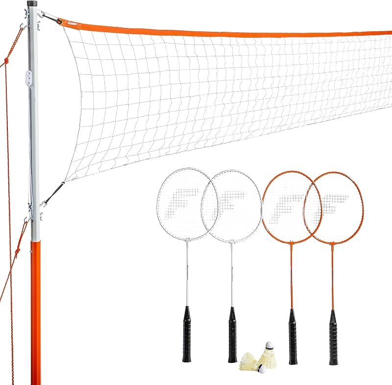 Franklin Sports - Set di Rete da Badminton per Esterni, Cortile + Rete da Badminton + Set di Attrezzature - (4) Racchette + (2) Uccelli + Rete Portatile Inclusa, Set per Adulti e Bambini