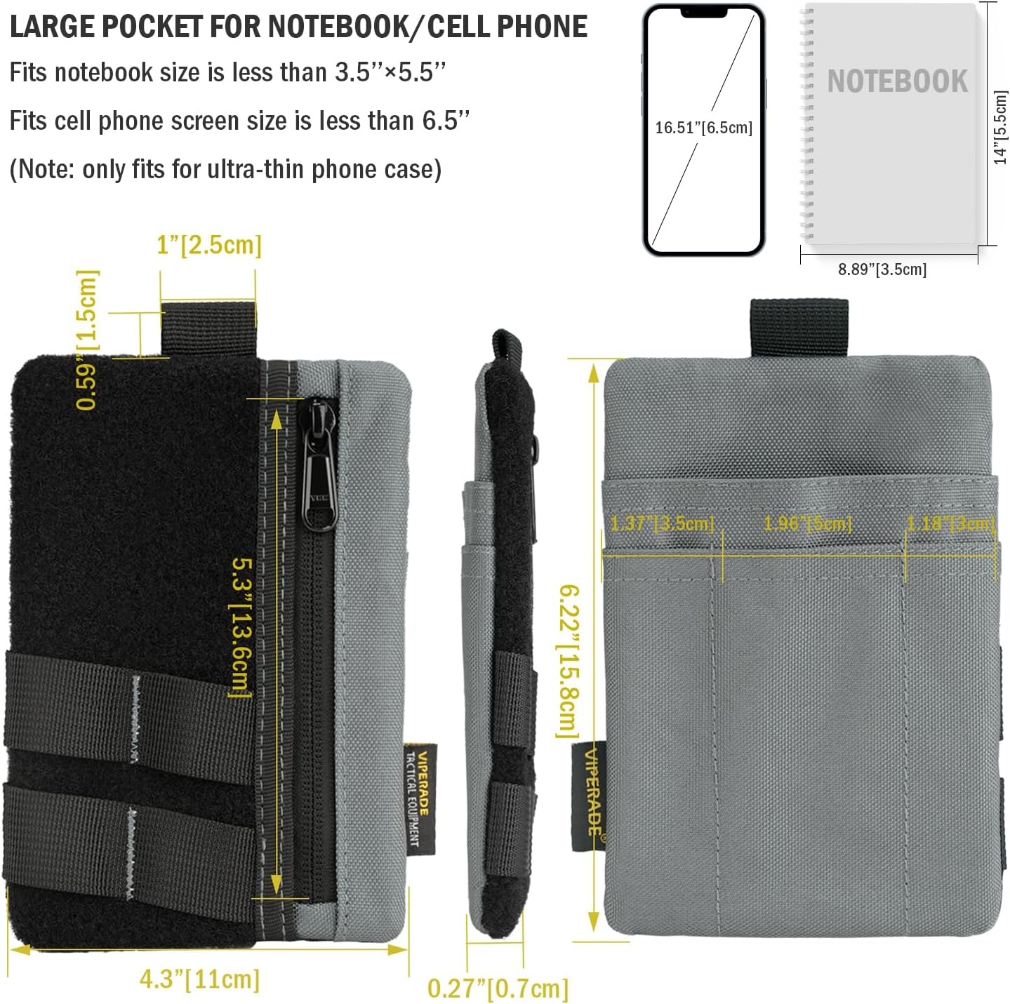 VIPERADE VE27 EDC Organizer, 6 Pocket Multitool Pouch with Zipper