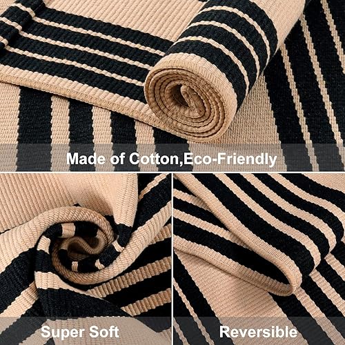 Vista 34 de Alfombra de exterior a rayas blancas y negras, 2 x 3 pies, de algodón, moderna, tejida a mano, reversible, para porche, puerta de bienvenida, 1 tira