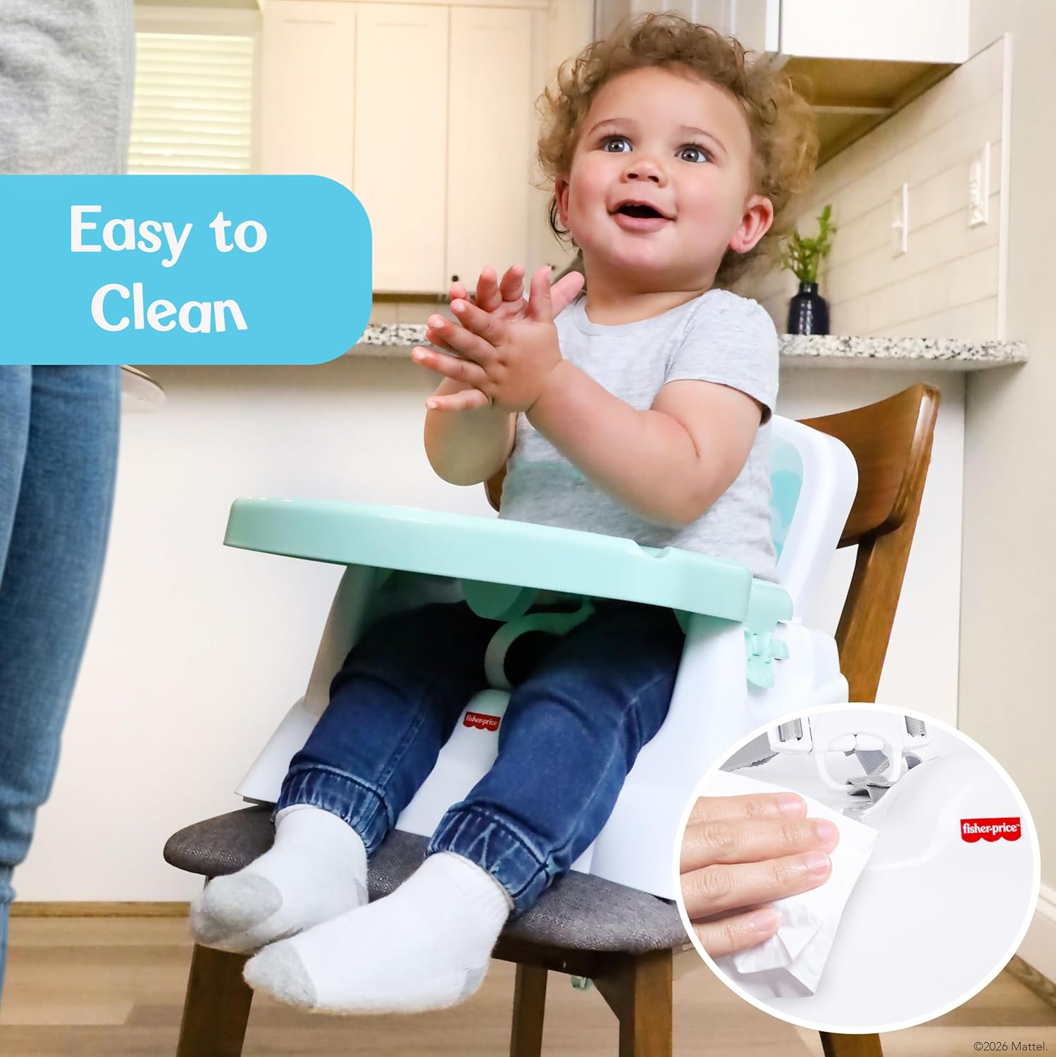 Fisher-Price™ Feeding Booster Seat for Toddlers, Adjustable Tray, Portable High Chair with Safety Straps, Folds for Travel, Ages 1+