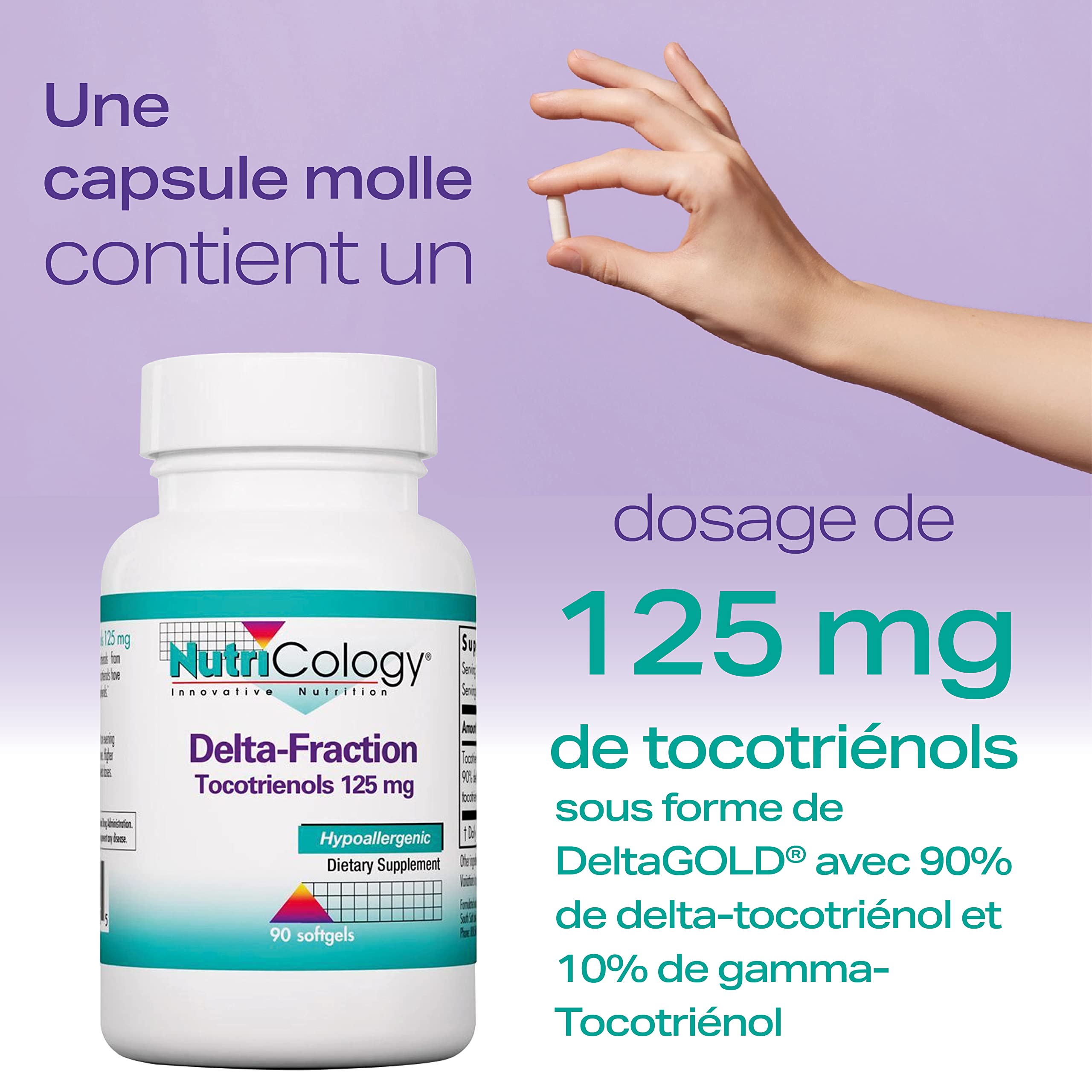 Nutricology, Delta Fraction Tocotrienols (Tocotrienols), 125mg, 90 Capsules molles, Sans Gluten, Sans Soja, Sans OGM