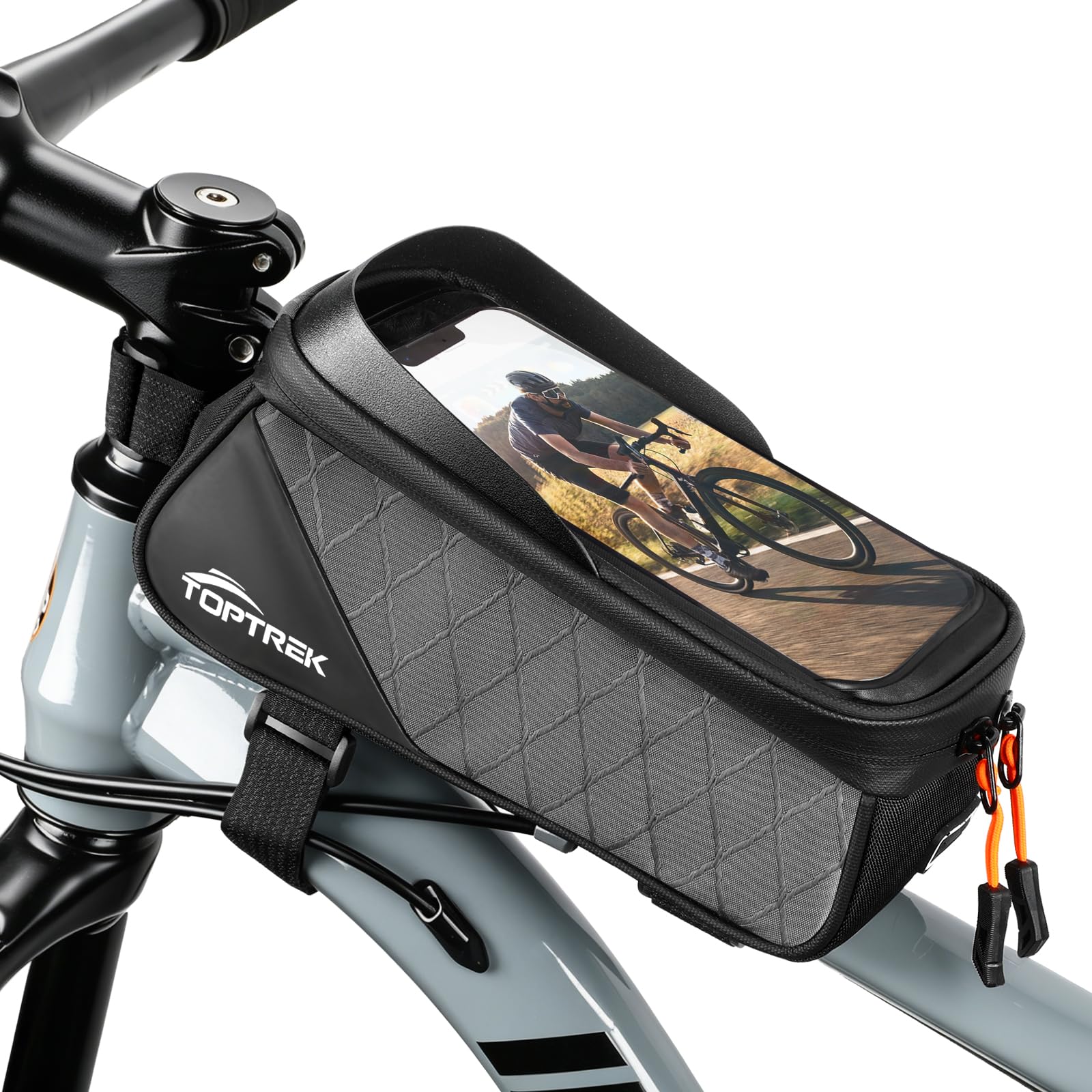 toptrek Fahrrad Rahmentasche, Fahrradtasche Rahmen für Smartphone mit Touchscreen für Smartphone 6.8 Zoll, Wasserdicht Handytasche Fahrrad für Ebike, Gravelbike Montainbike, Rennrad