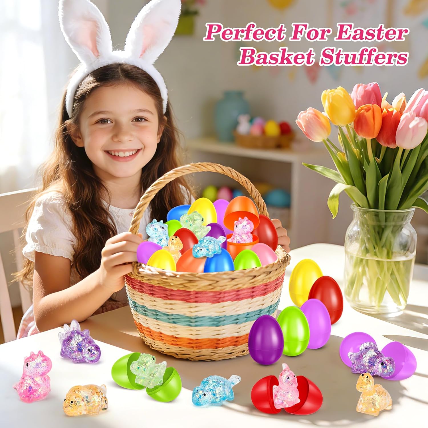SpringFlower 24 Pack Filled Easter Eggs,Kids Easter Eggs Filled with Squeeze Toys,Easter Egg Hunt Basket Stuffers,Party Favors,Classroom Easter for Girls Boys, Easter Basket Essentials