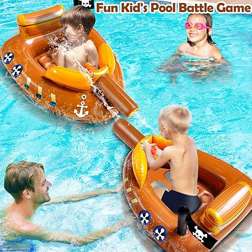 Miniatura 4 de Flotadores de piscina de barco pirata para niños de 3 a 11 años con pistolas de chorro de agua, juguetes inflables de piscina para niños y niñas,