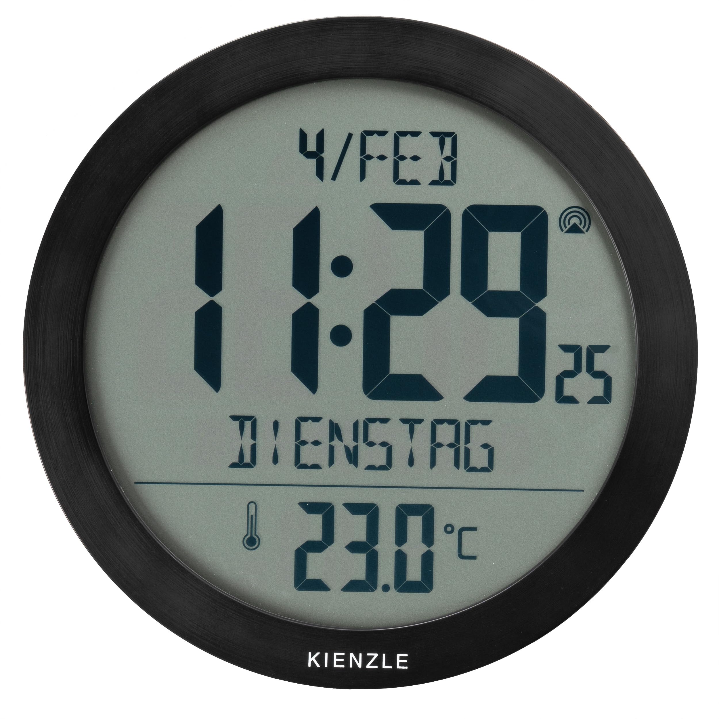 Kienzle Funkwanduhr Tischuhr mit Temperaturanzeige 18,7 cm Display DCF-Zeit Datum 2 Weckzeiten Schlummer schwarz
