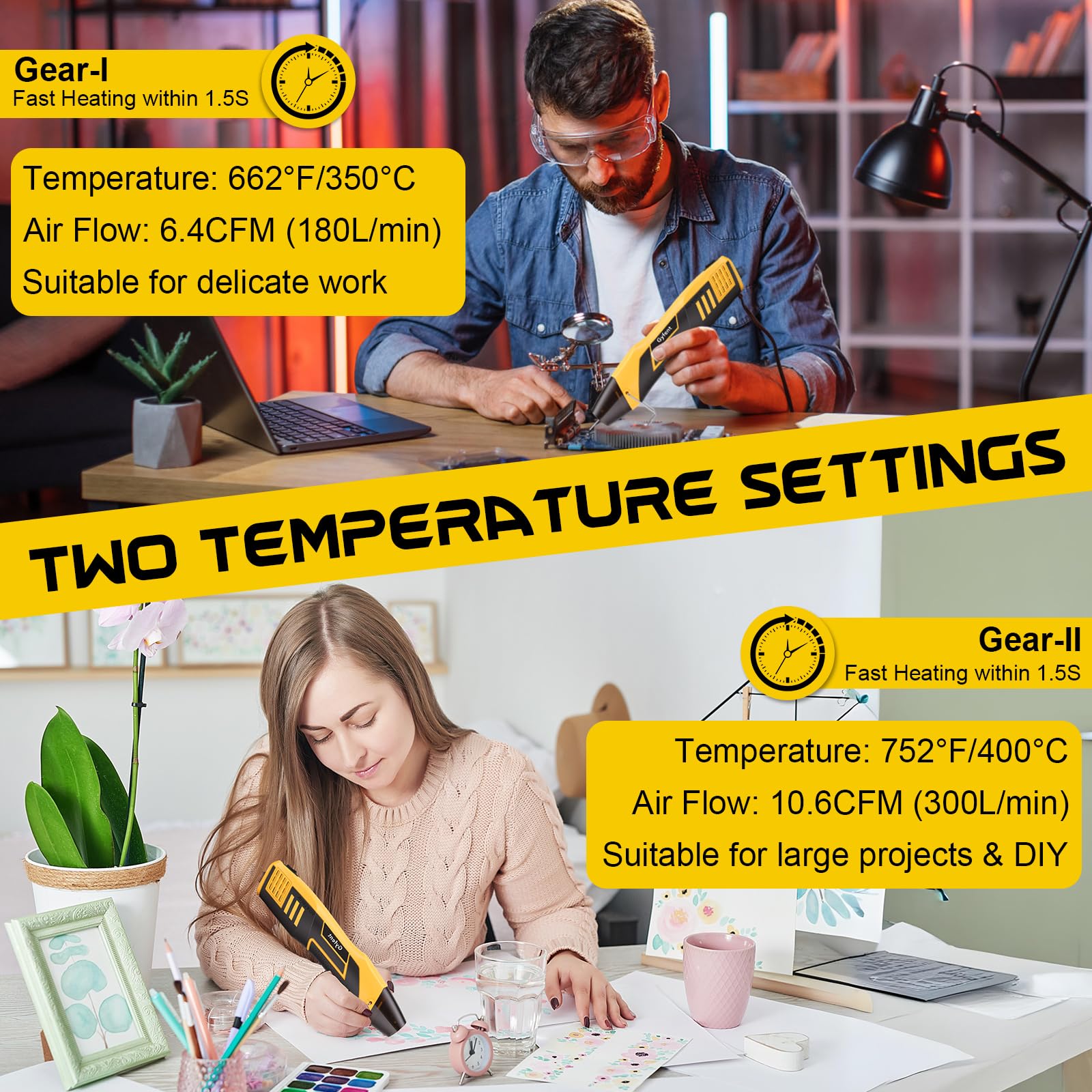 Kit de pistola de calor 3 en 1 con 750 conectores de alambre termorretráctiles y caja de almacenamiento, pistola de calor de 350 W con pelacables AWG22-10 y conectores de alambre de herramienta