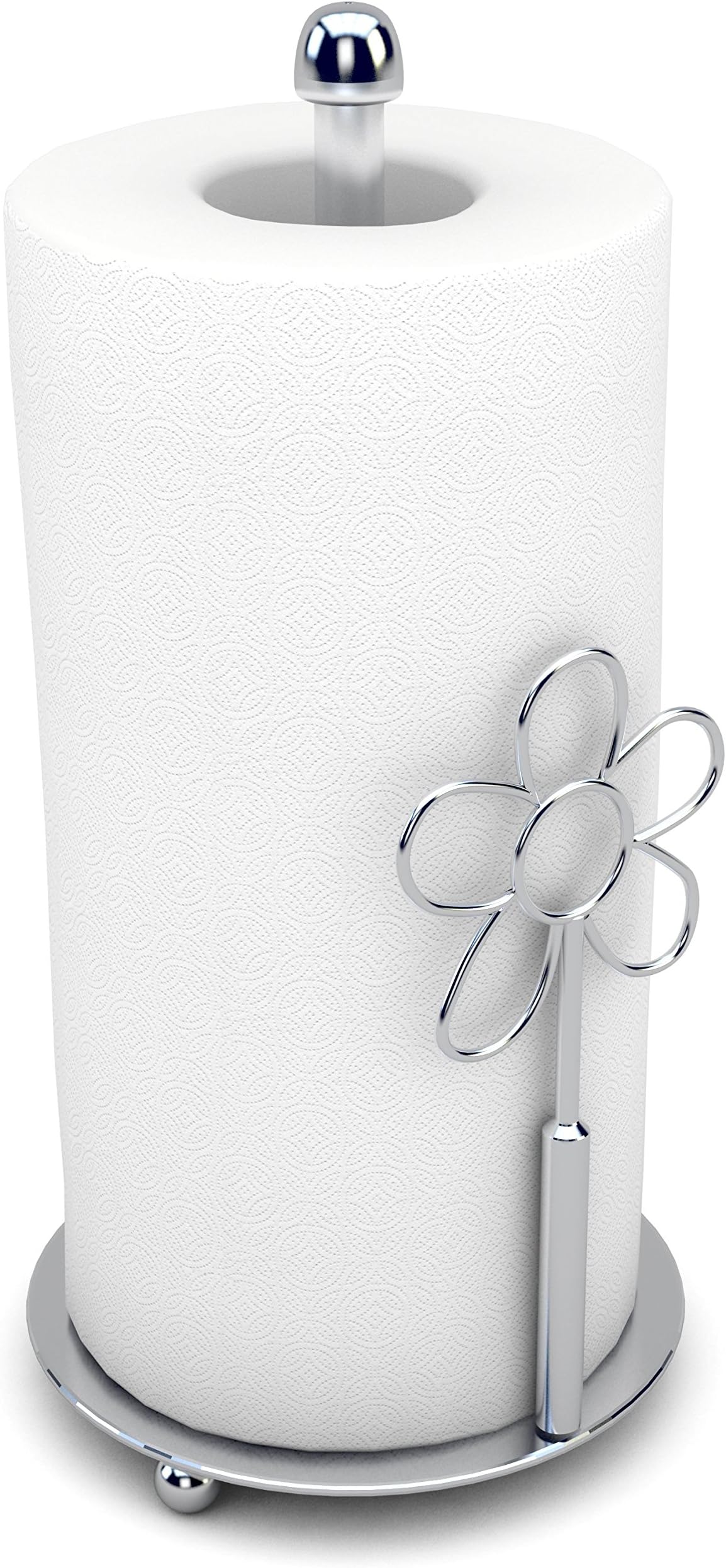 Paper Towel Holder - Countertop Decorative Modern Kitchen Chrome Stand Up Vertical Upright