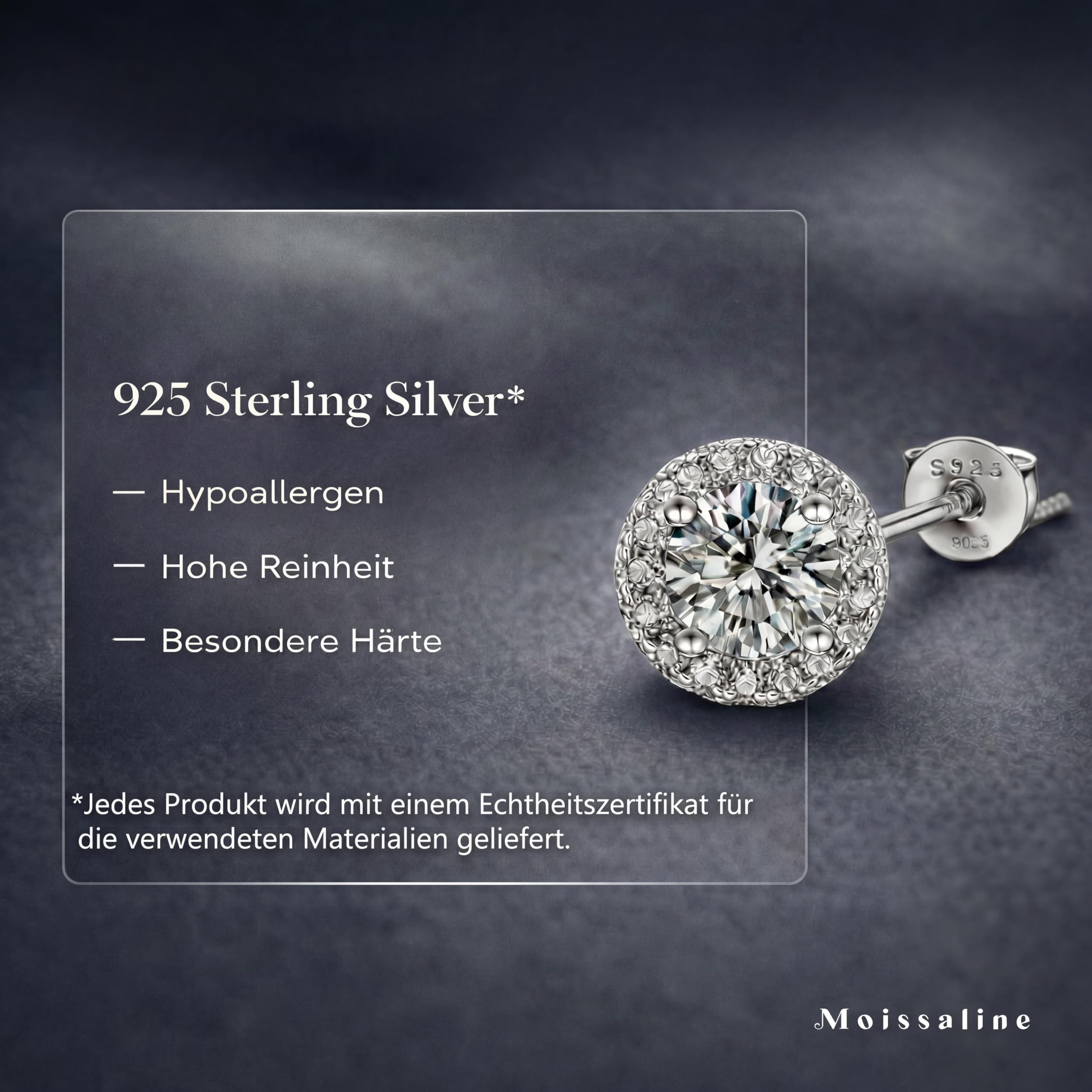Hola Ohrstecker 925 Sterlingsilber Moissanite Ringschatulle + Geschenkbox - GRA Echtheitszertifikat in eleganter premium Huggie Ohrstecker Brillantschliff Diamant Halo hypoallergen Schmuck
