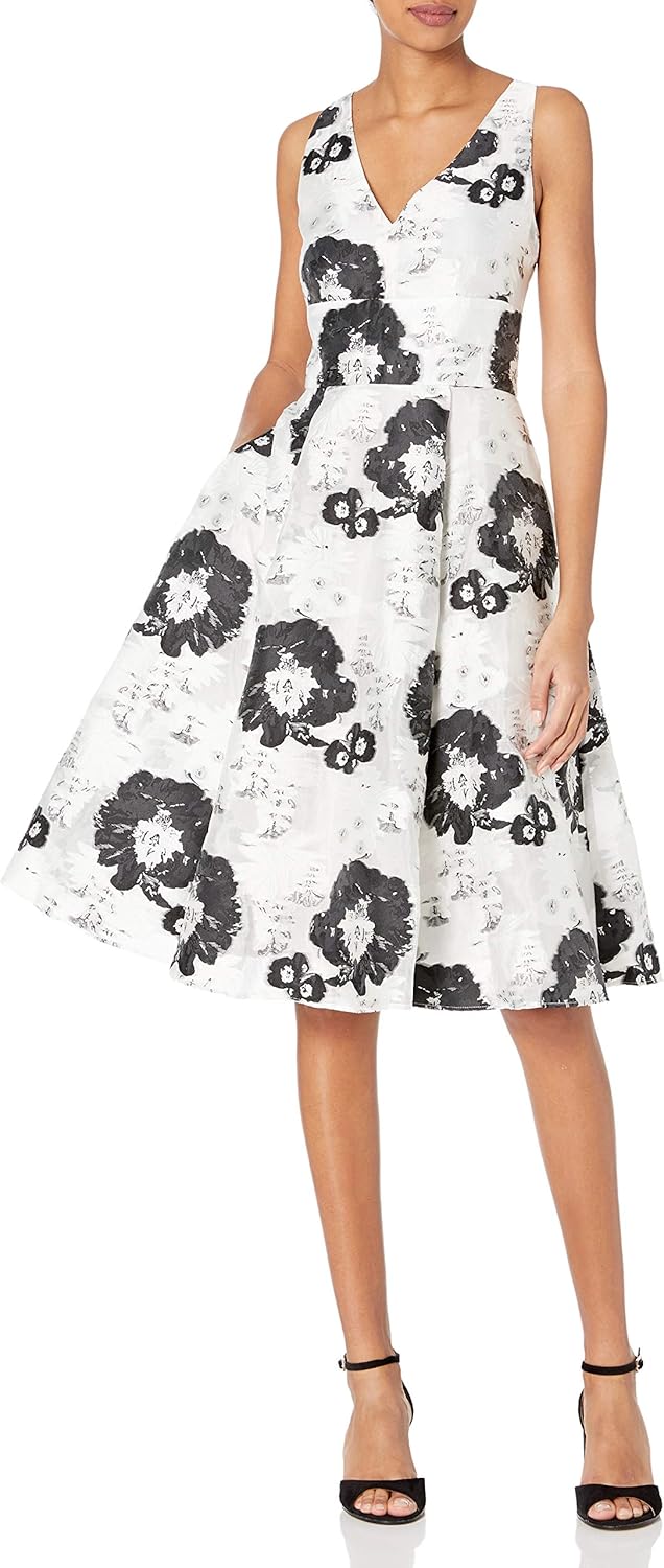 black and white fit and flare dress