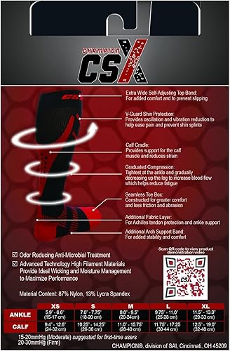 Miniatura 7 de CSX Calcetines de compresión de 20-30 mmHg para hombres y mujeres, hasta la rodilla, soporte de recuperación, ajuste deportivo atlético, rojo sobre