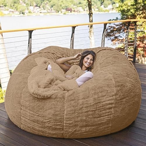 Miniatura 16 de Puf gigante (sin relleno) 5/6/7/8 pies, funda para puf gigante, gruesa, suave, esponjosa, de piel sintética, sofá, cama, puf, sillón reclinable