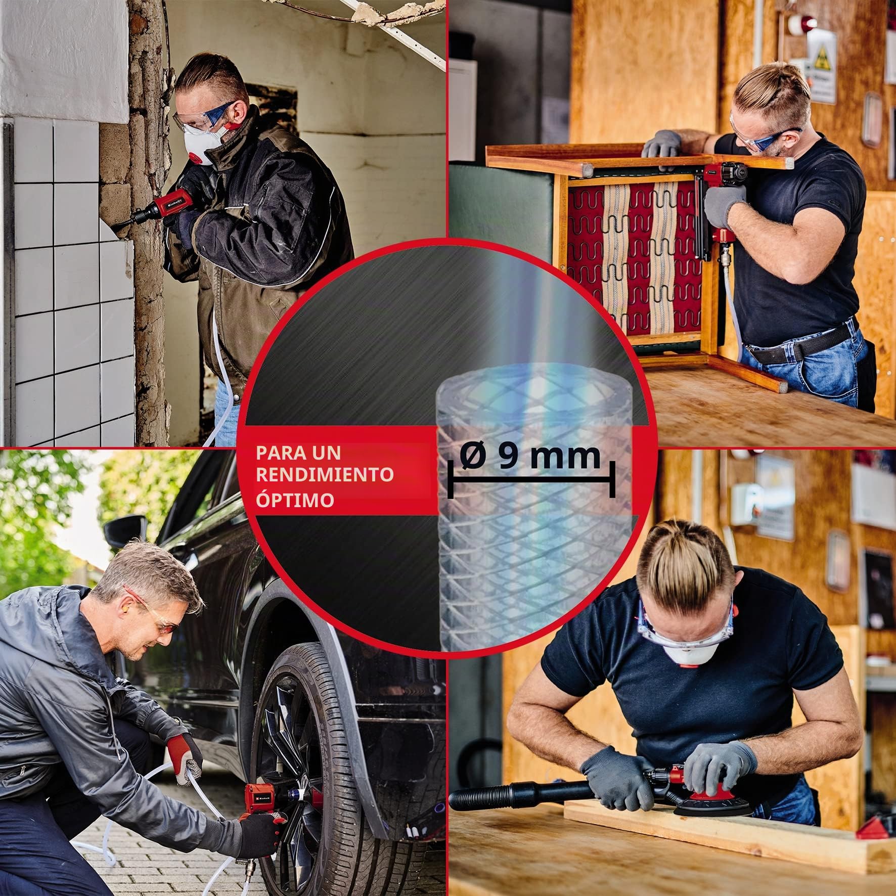 Einhell Atornillador de impacto de aire comprimido TC-PW 610 | 8 bar | Par de apriete de 610 Nm | Accionamiento cuadrado 1/2" | Giro izquierda/marcha a derecha | 3 llaves de vaso | Maletín