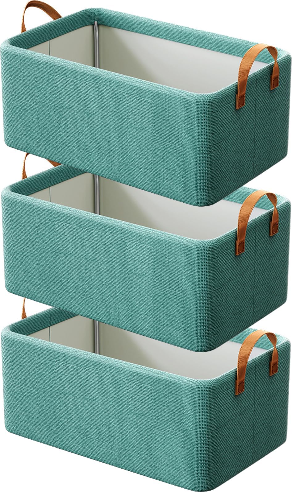 U-HOOME 3 Pack Storage Bins,Fabric Storage Baskets for Shelves,Closet Storage Baskets with Handles & Metal Frame,Cloth Baskets for Organizing,Linen Closet Organizers,Baby Nursery Baskets (GREEN-3PCS)