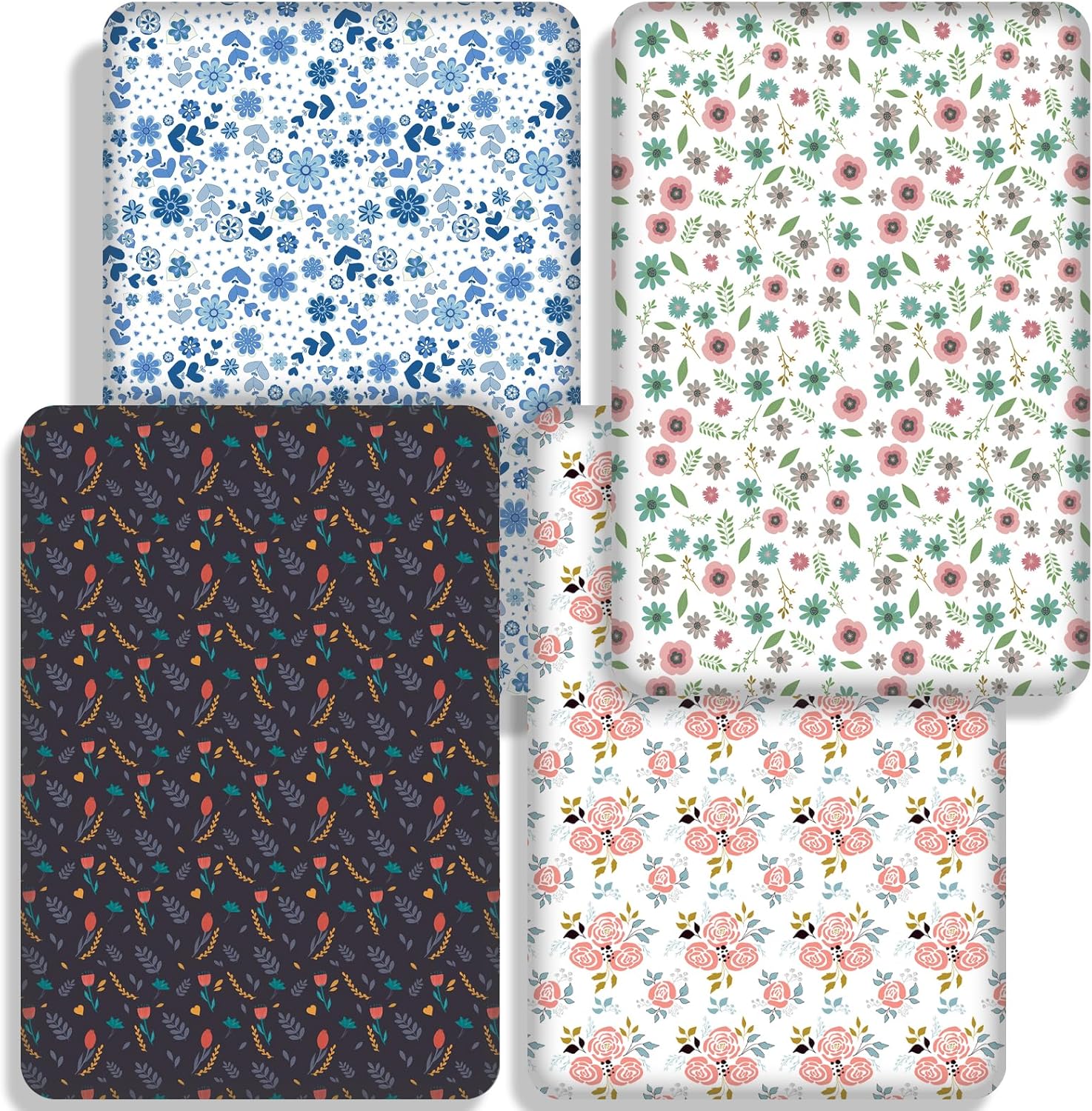 4 Pack Small Floral Pattern Baby Crib Sheets for Boys and Girls, Soft Breathable Microfiber Crib Sheet, 28 X 52 in Fitted Crib Sheets for Toddler Bed Mattress & Standard Baby Crib