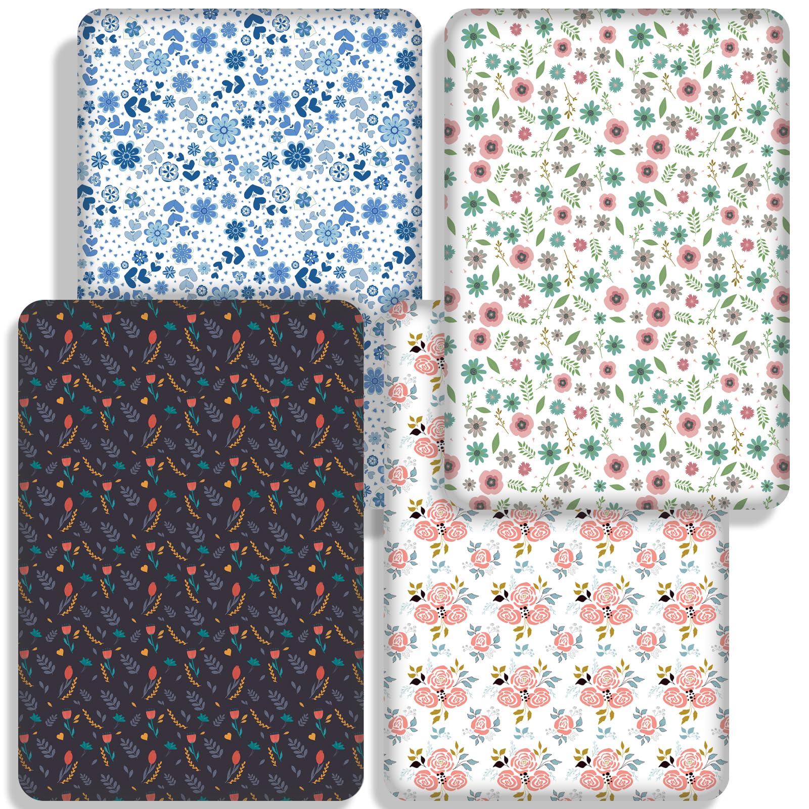 4 Pack Small Floral Pattern Baby Crib Sheets for Boys and Girls, Soft Breathable Microfiber Crib Sheet, 28 X 52 in Fitted Crib Sheets for Toddler Bed Mattress & Standard Baby Crib