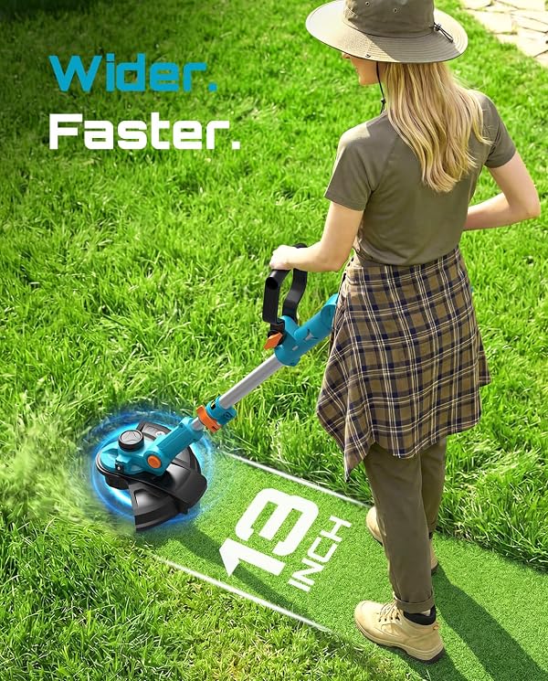 SEESII String Trimmer, 13" Electric Weed Wacker with 2×40000mAh Batteries and Charger, 21V Brushless Weed Eater with Telescopic Pole(42"-56"), Auto-Feed, Lightweight Cordless Edger for Yard/Lawn by Seesii - Image 4