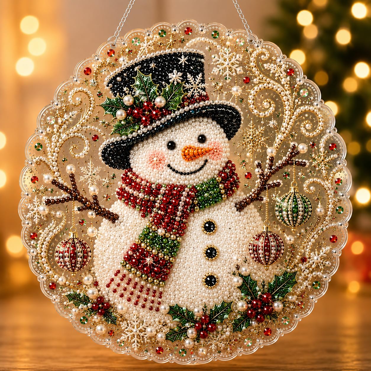 Christmas Pearl Art Suncatcher Kit, Pearl Art Christmas DIY Craft (Red-b)