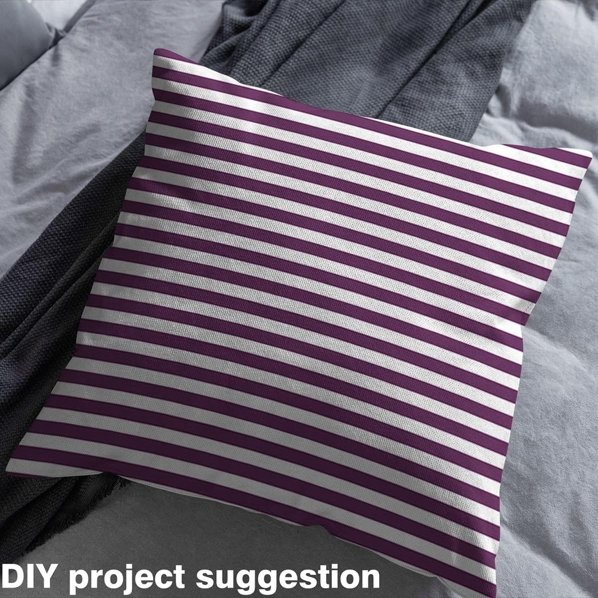 Purple White Striped Fabric By The Yard, Farmhouse Ticking Stripes Decorative Fabric, for Women Horizontal Stripes Geometric Lines Indoor Outdoor Fabric, 5 Yards