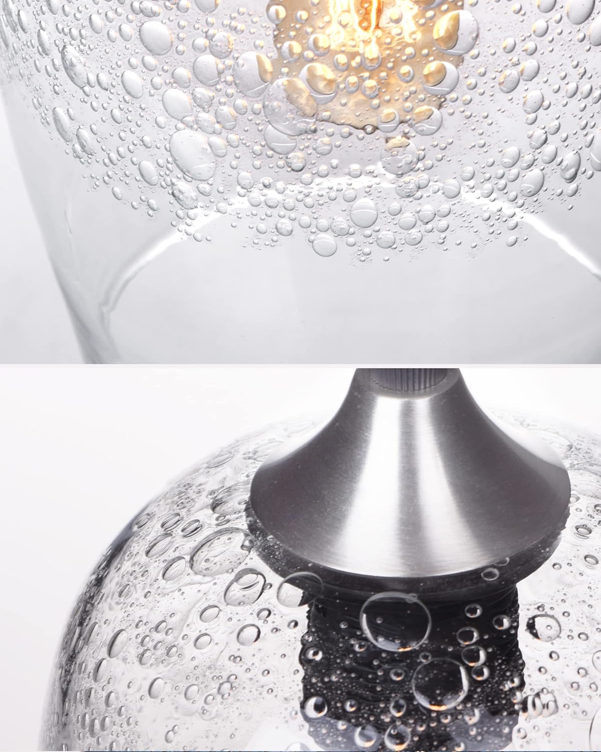 ARIAMOTION Island Lights Glass Pendant Lighting for Kitchen Clear Modern Light Fixtures Ceiling Hanging Dining Room Table Art Bubbles Teardrop Shade Bathroom 3 Pack Brushed Nickel 7 Inch H 5.5 Inch D - - 