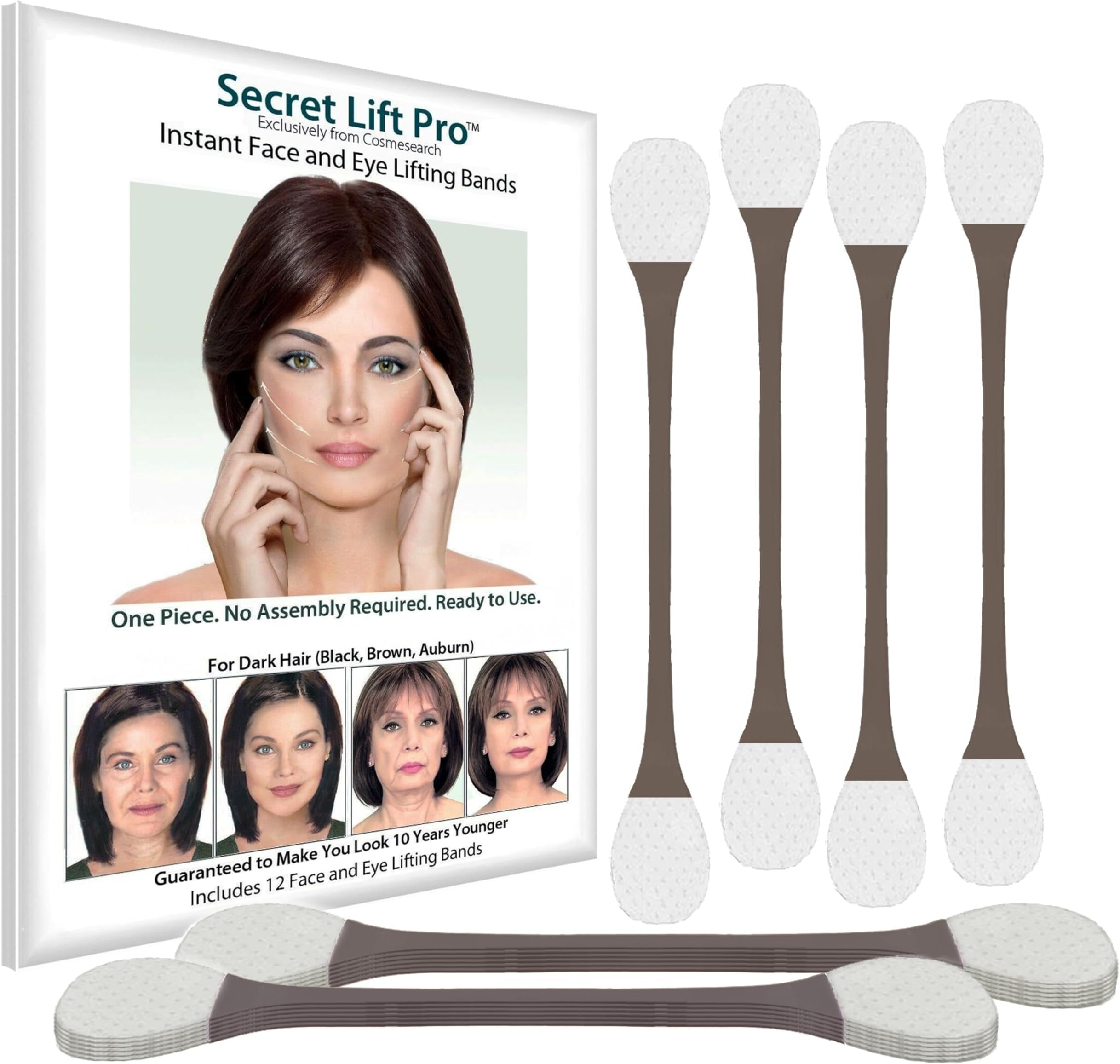 Secret Lift Pro - Pre-Assembled Face and Eye Lift Tapes with Bands One Size (Dark Hair)