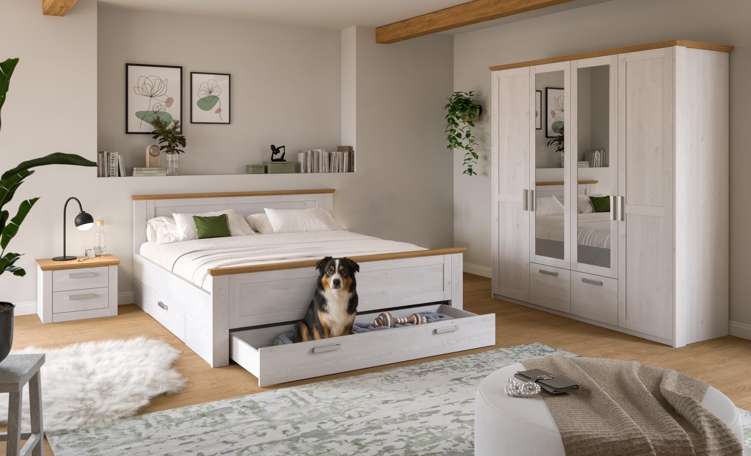 xonox.home – 3 TLG. Schlafzimmer-Set Verona in Sibiu Lärche Nachbildung Absetzung Artisan Eiche Nachbildung – Modernes Schlafzimmer mit viel Stauraum – funktional, elegant & langlebig