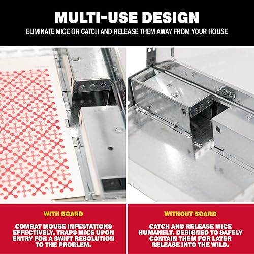 Miniatura 6 de Catchmaster Trampa para ratones Multi-Catch - Paquete de 12 repuestos, trampas humanas para ratones para interiores para el hogar, incluye tablas de