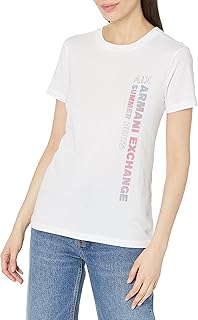 Armani Exchange Women's Crew Neck Reg Fit Summer Beats Tee, Optic White, Small