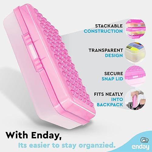 Miniatura 3 de Enday - Caja de lápices de plástico con puntos pequeños, organizador de suministros escolares con cierre a presión para niños y adultos, también