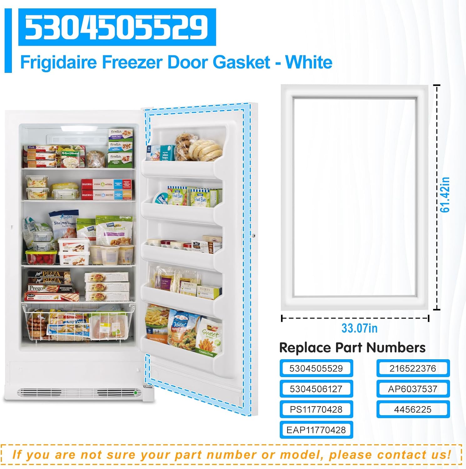 UPGRADED 5304505529 Freezer Door Gasket Compatible with Frigidaire Freezer Door Gasket 5304506127 216522376 AP6037537 PS11770428 Freezer Door Seal For Kenmore Refrigerator Door Gasket LFFH17F3QWA