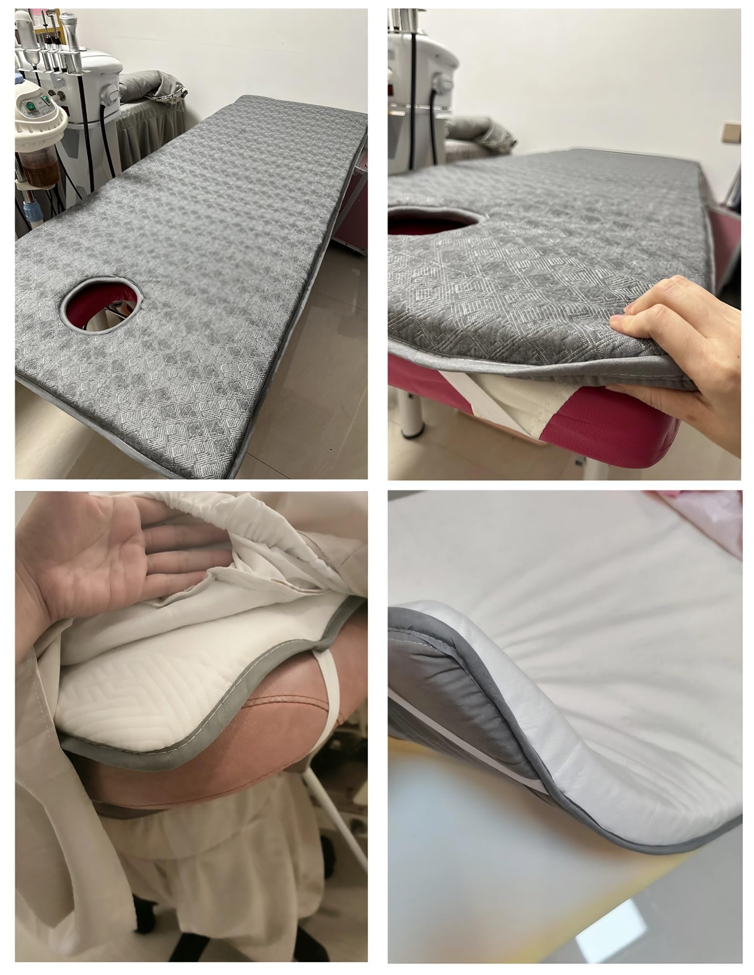 Colchoneta y Tapete Antideslizante para Camilla de Masaje, Espuma Viscoelástica de Látex, con Orificio, para Uso en Casa, Hotel y Salón de Belleza(White,60 x 180 x 4cm)