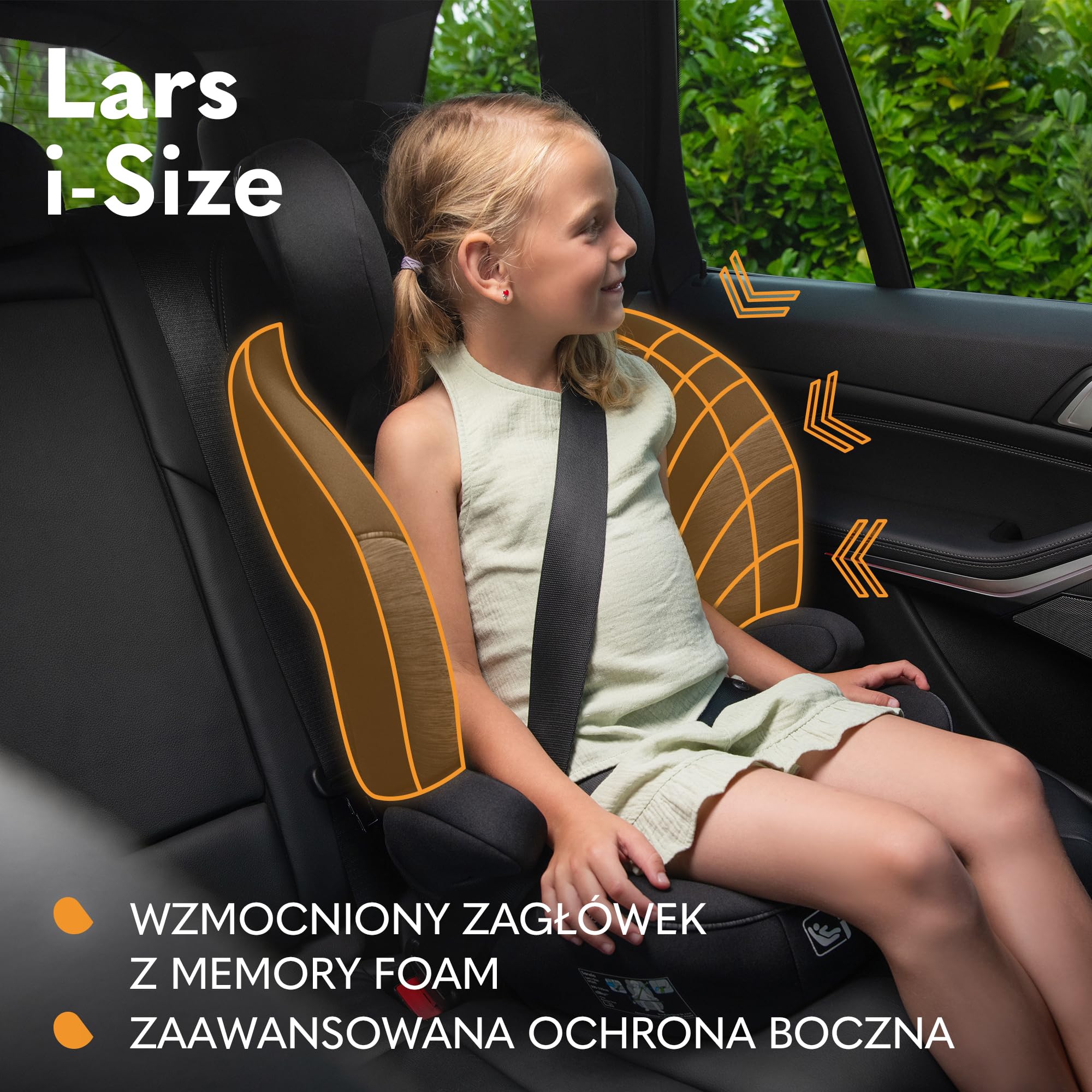 LIONELO LARS i-Size Dziecięcy Fotelik Samochodowy 100-150 cm Grupa 2 3, Ochrona Boczna 10 stopni Regulacji Zagłówka Wygodne Podłokietniki Wypinanie Oparcie Konstrukcja ImpactGuard | 4-12 lat, 15-36 kg, montaż pasów bezpieczeństwa, 10-stopniowa regulacja z