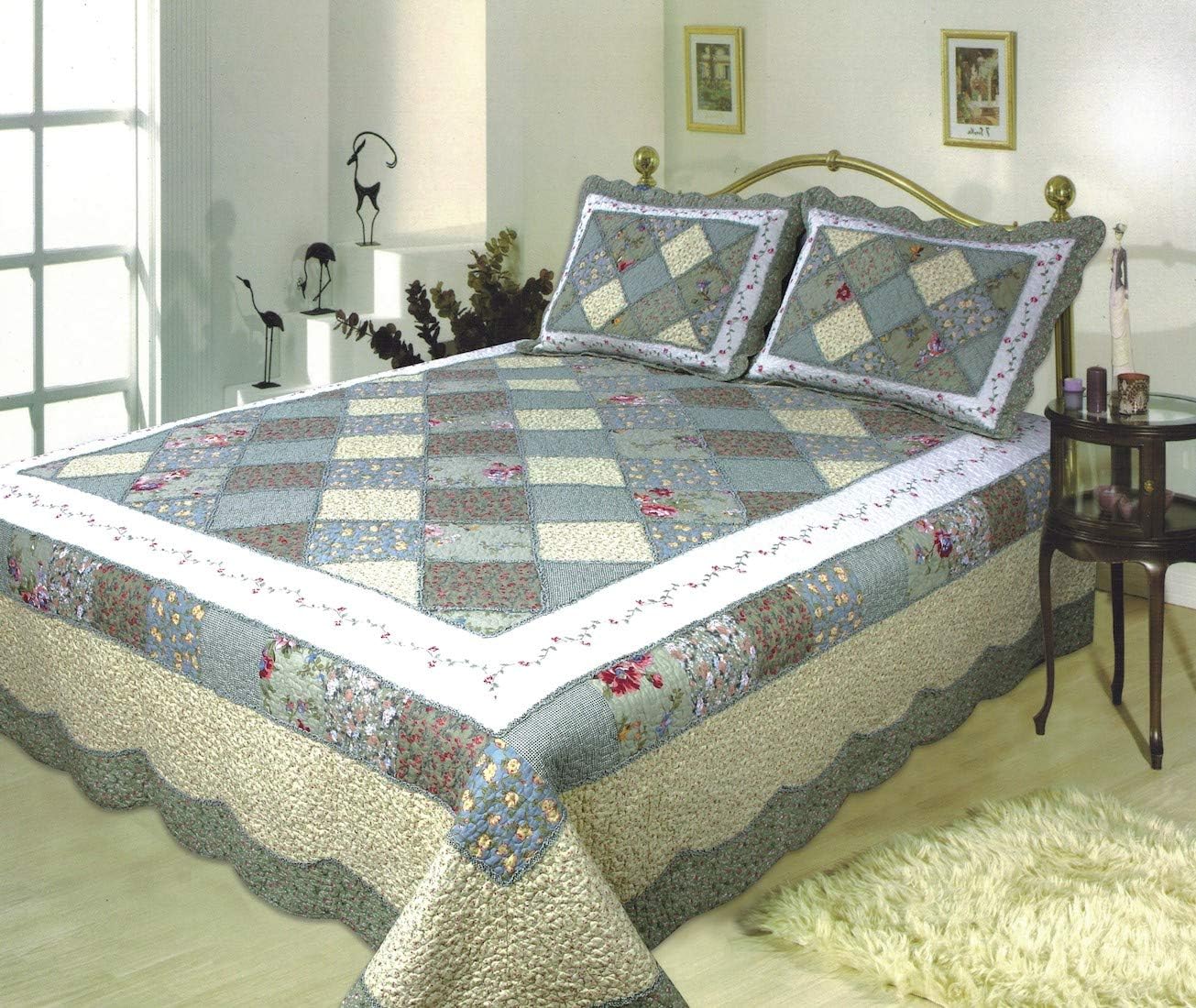 Elegant Decor Ashley Cotton Floral Patchwork Quilt Collection (Super King 118" L x 102" L)