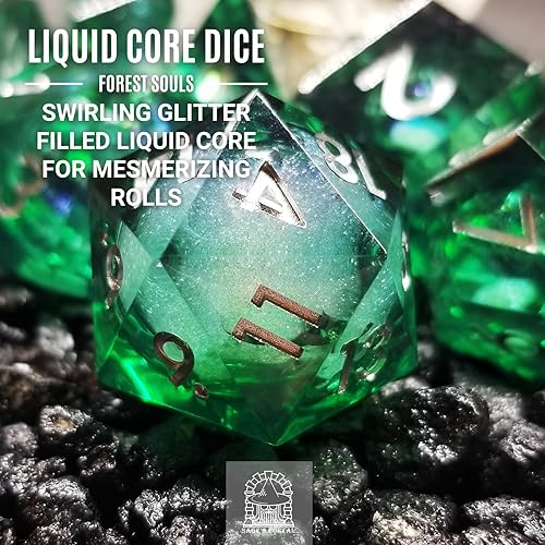 Miniatura 4 de Sage's Portal Souls Liquid Core - Juego de 7 dados poliédricos DND de resina de borde afilado para Dungeons and Dragons, RPG de mesa TTRPG (Forest