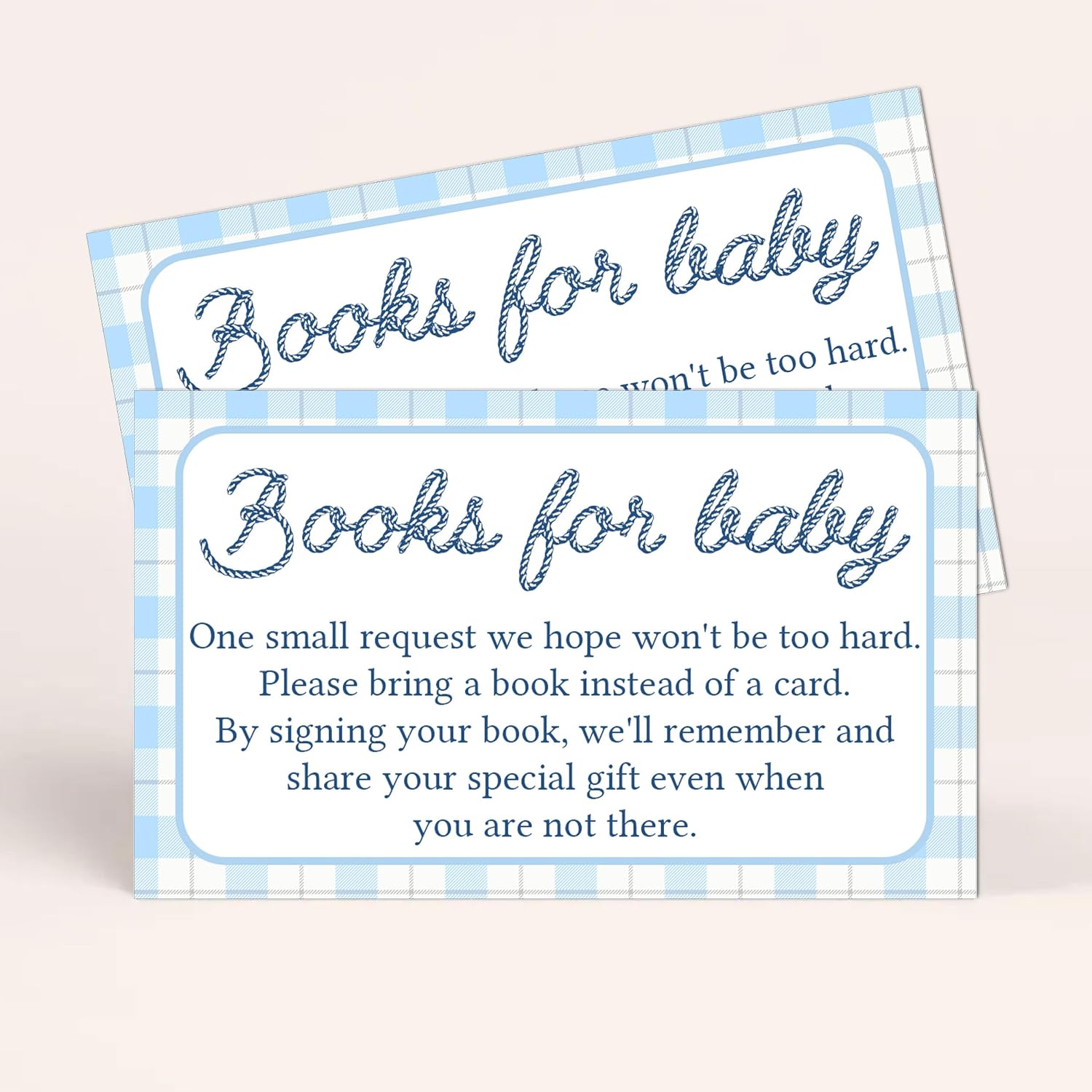 50 Pcs A Little Blue Jean Books for Baby Cards, 3.5 x 2.1 Inch Blue Gingham Library Request Cards, Bring A Book Baby Shower Invitations Gifts for Boys Girls, Gender Reveal Decorations-B13